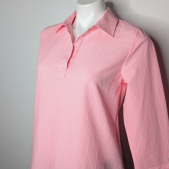 Vineyard Vines Performance Pink White Striped Collared 3/4 Sleeve Top XS - Picture 2 of 9